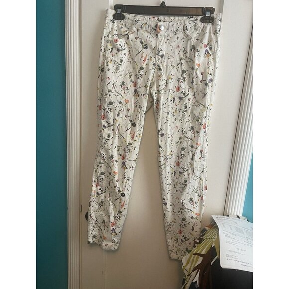 AJ Andrea Jovine Floral Skinny Jeans Stretch Denim Size 10 - Picture 1 of 7